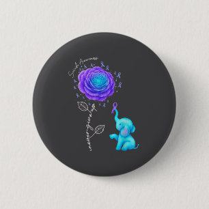 Suicide Prevention Teal Purple Flower Elephant Rib 6 Cm Round Badge