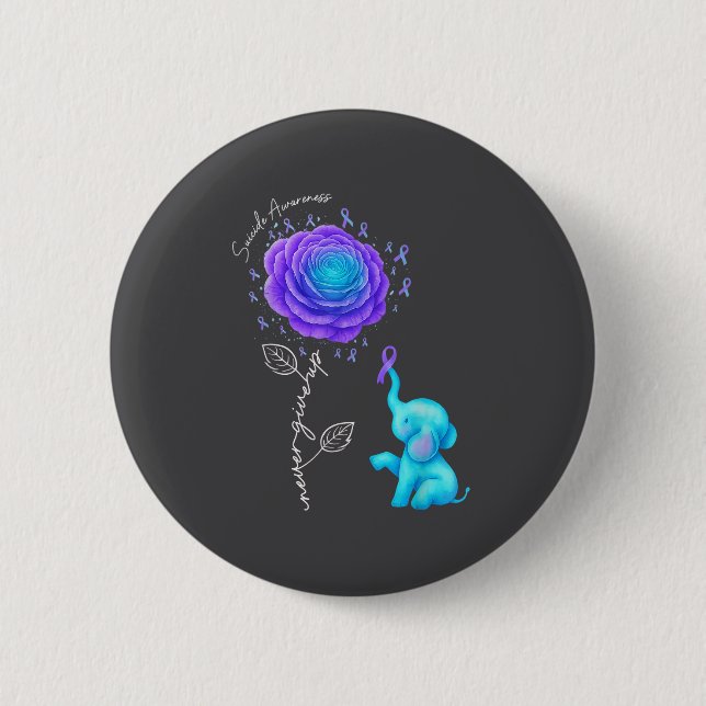 Suicide Prevention Teal Purple Flower Elephant Rib 6 Cm Round Badge (Front)