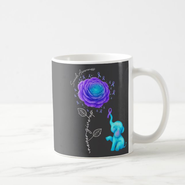 Suicide Prevention Teal Purple Flower Elephant Rib Coffee Mug (Right)