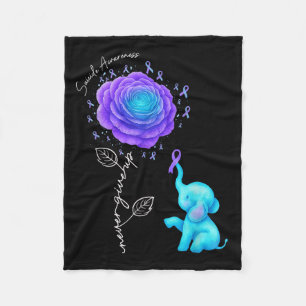 Suicide Prevention Teal Purple Flower Elephant Rib Fleece Blanket