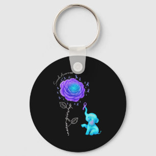 Suicide Prevention Teal Purple Flower Elephant Rib Key Ring