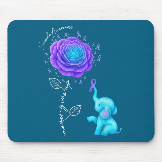Suicide Prevention Teal Purple Flower Elephant Rib Mouse Pad (Front)