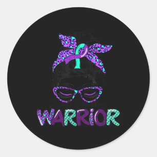 Suicide Prevention Warrior Messy Bun Suicide Aware Classic Round Sticker