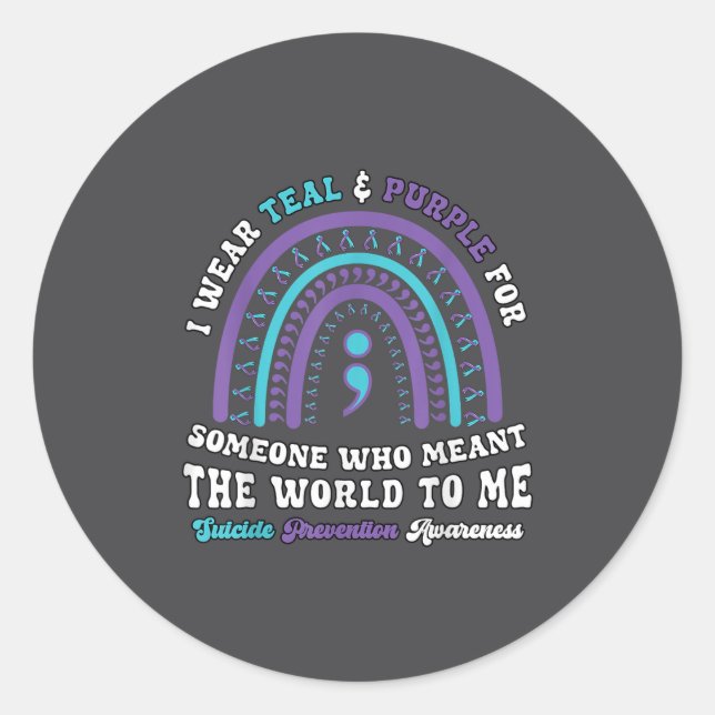 Suicide Prevention Wear Teal Purple Mental Health  Classic Round Sticker (Front)