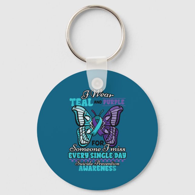 Suicide Prevention Wear Teal Purple Someone I Miss Key Ring (Front)