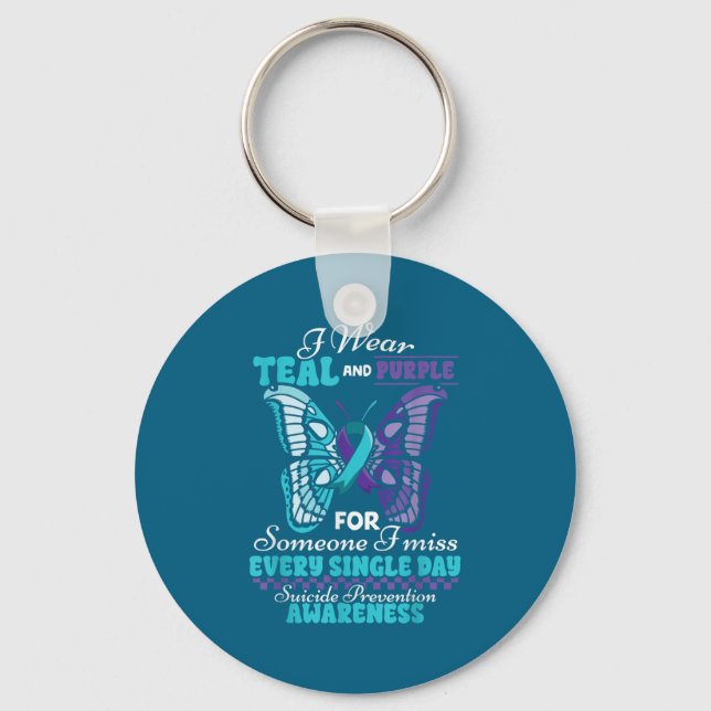 Suicide Prevention Wear Teal Purple Someone I Miss Key Ring (Front)