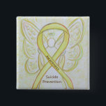 Suicide Prevention Yellow Awareness Ribbon Pins<br><div class="desc">Suicide prevention awareness cause uses a yellow ribbon. The awareness ribbon pin features the painting of a yellow awareness angel ribbon heart on a custom button pendant. The awareness angel pendant notes "Awareness Suicide Prevention". The yellow angel ribbon art lapel pins or buttons can be customised with personalised messages to...</div>