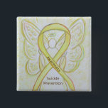 Suicide Prevention Yellow Awareness Ribbon Pins<br><div class="desc">Suicide prevention awareness cause uses a yellow ribbon. The awareness ribbon pin features the painting of a yellow awareness angel ribbon heart on a custom button pendant. The awareness angel pendant notes "Awareness Suicide Prevention". The yellow angel ribbon art lapel pins or buttons can be customised with personalised messages to...</div>