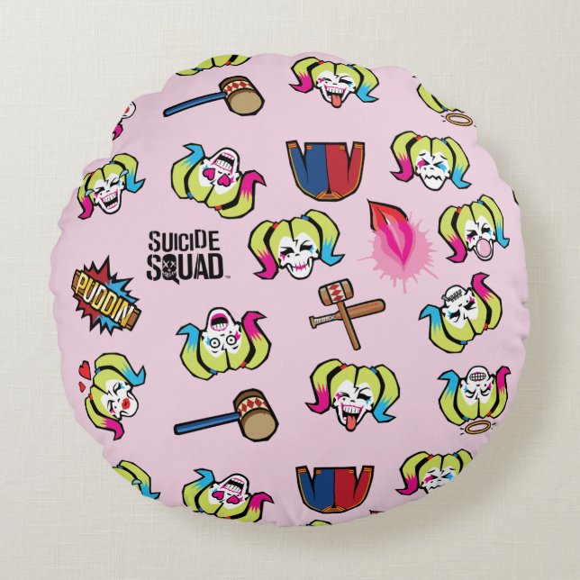 Suicide Squad | Harley Quinn Emoji Pattern Round Cushion (Front)