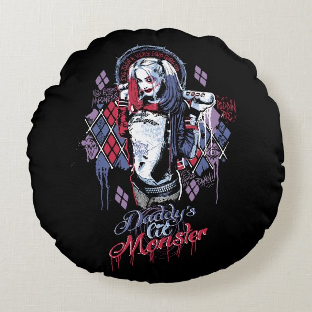 Suicide Squad | Harley Quinn Inked Graffiti Round Cushion (Front)