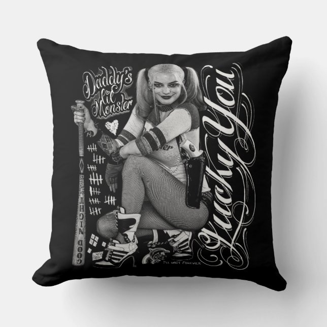 Suicide Squad | Harley Quinn Typography Photo Cushion (Front)