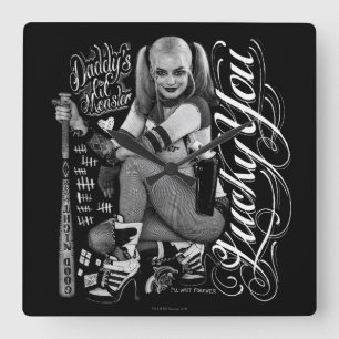 Suicide Squad   Harley Quinn Typography Photo Square Wall Clock