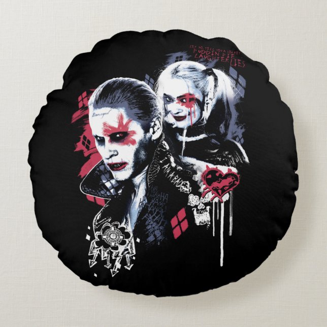 Suicide Squad | Joker & Harley Painted Graffiti Round Cushion (Front)