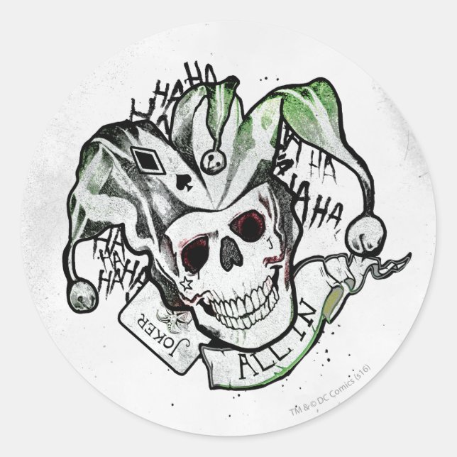Suicide Squad | Joker Skull "All In" Tattoo Art Classic Round Sticker (Front)