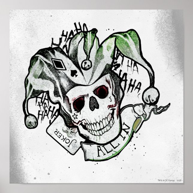 Suicide Squad | Joker Skull "All In" Tattoo Art Poster (Front)