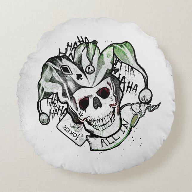 Suicide Squad | Joker Skull "All In" Tattoo Art Round Cushion (Front)