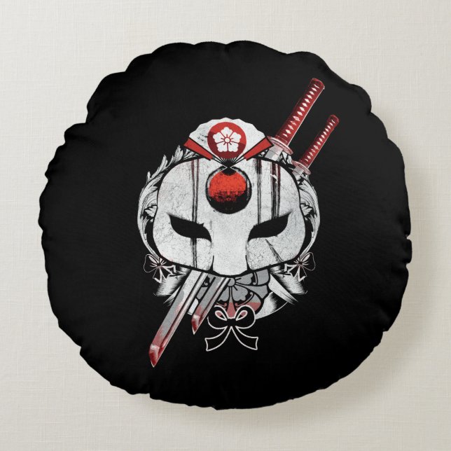 Suicide Squad | Katana Mask & Swords Tattoo Art Round Cushion (Front)