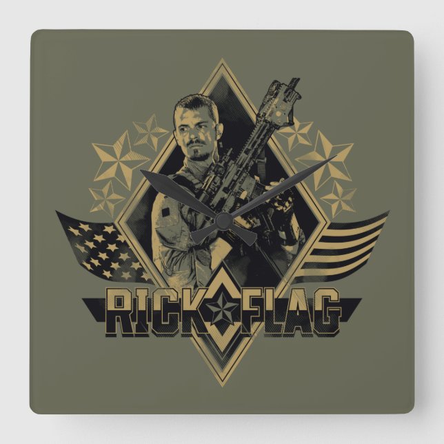Suicide Squad | Rick Flag Badge Square Wall Clock (Front)