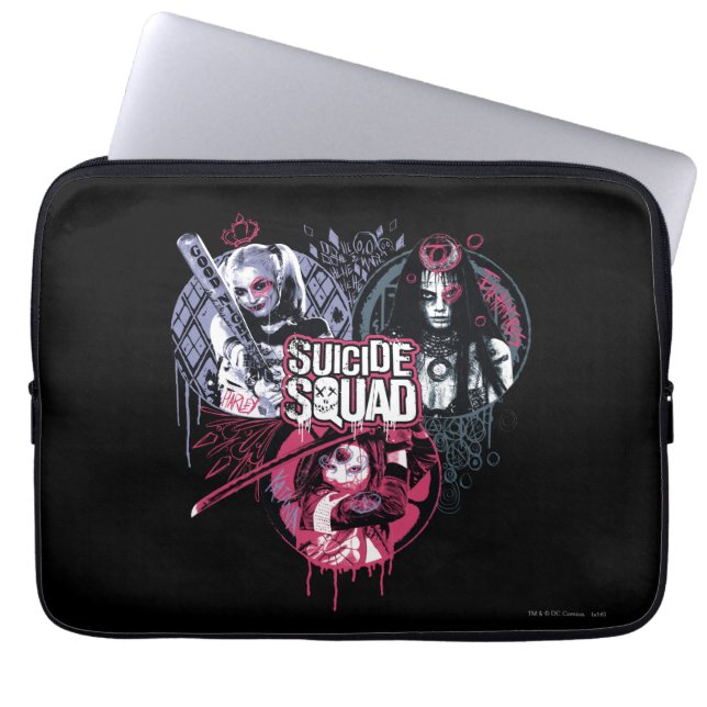 Suicide Squad | Squad Girls Graffiti Badges Laptop Sleeve (Front)