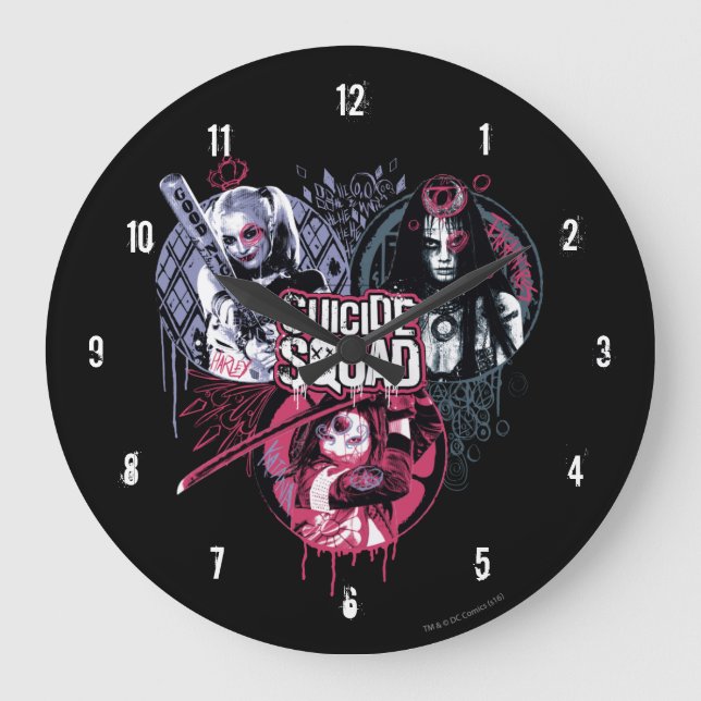 Suicide Squad | Squad Girls Graffiti Badges Large Clock (Front)