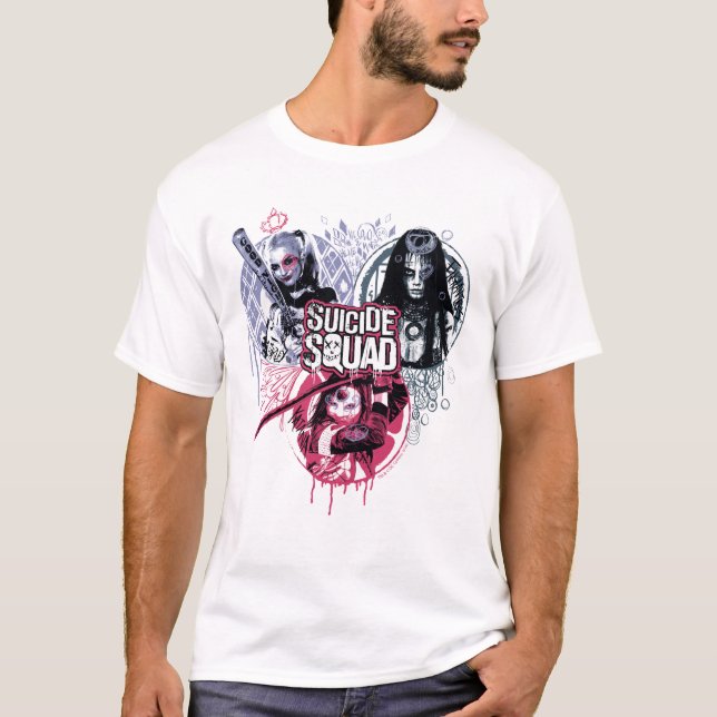 Suicide Squad | Squad Girls Graffiti Badges T-Shirt (Front)