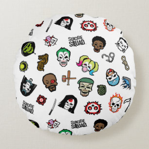 Suicide Squad   Suicide Squad Emoji Pattern Round Cushion