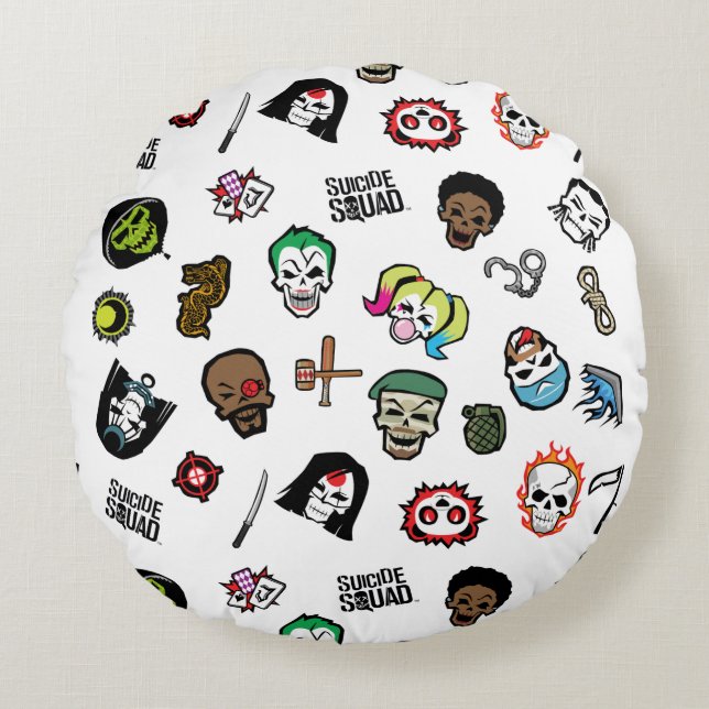 Suicide Squad | Suicide Squad Emoji Pattern Round Cushion (Front)