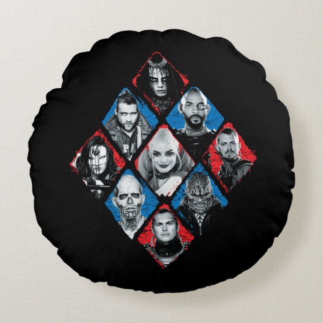 Suicide Squad | Task Force X Chequered Diamond Round Cushion (Front)