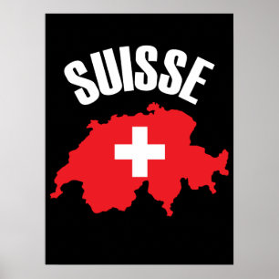 Suisse Switzerland Map Flag Poster