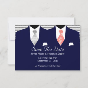 Suit and Tie Gay Save The Date Wedding Coral