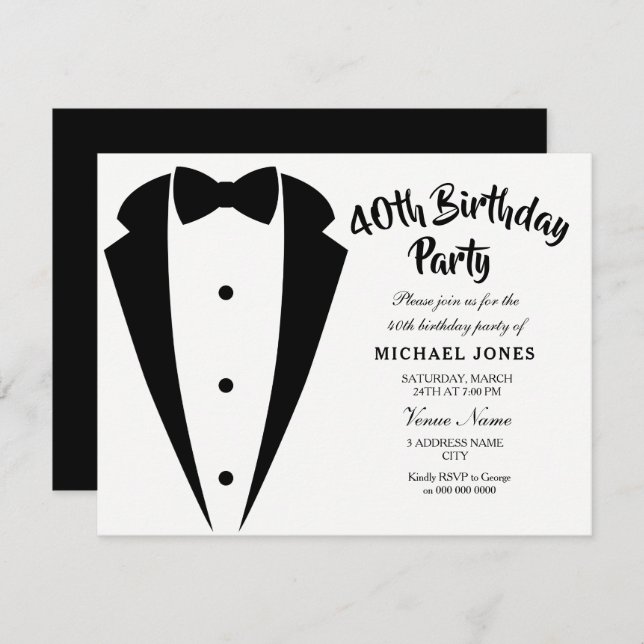 Suit & Tie mens 40th birthday party invitation (Front/Back)