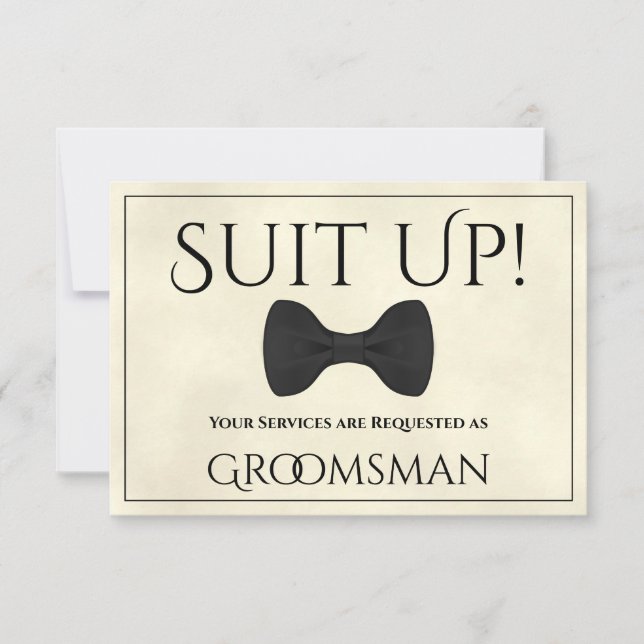Suit Up Be My Groomsman Marbled Ivory or Cream Card (Front)