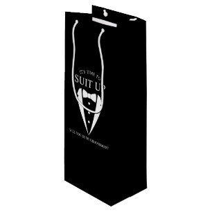 "SUIT UP" Black Tuxedo Suit Groomsman Proposal Wine Gift Bag