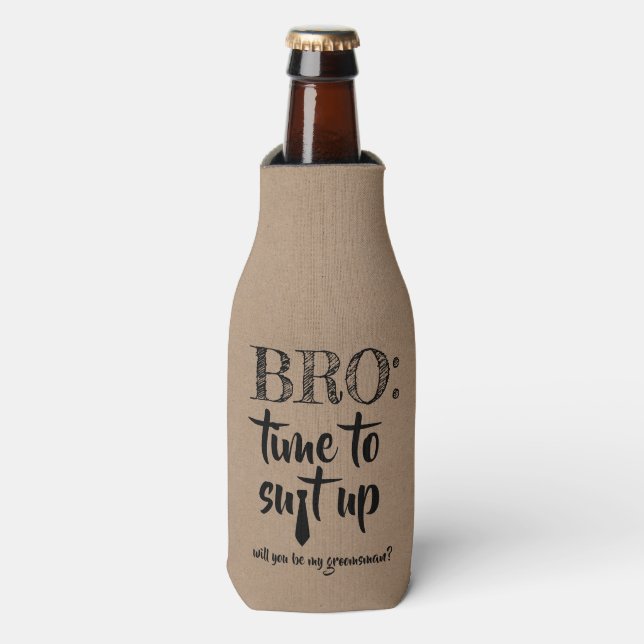 Suit Up - Funny Groomsman Proposal Bottle Cooler (Bottle Front)