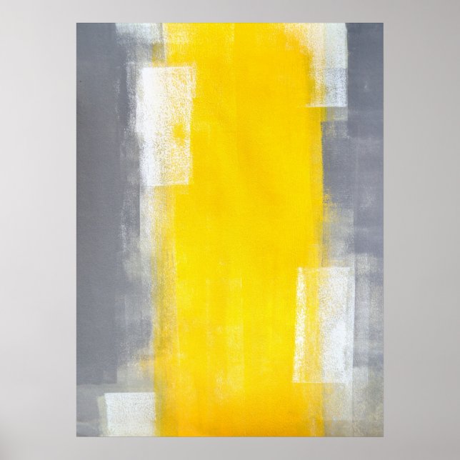 'Suit Up' Gray and Yellow Abstract Art Poster (Front)