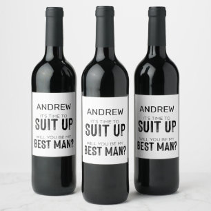 Suit Up Groomsman Best Man Wedding Party Asking Wine Label