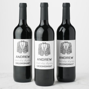 Suit Up Groomsman Best Man Wedding Party Asking Wine Label