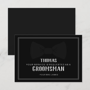 Suit Up Groomsman Card - Black on Black Tie