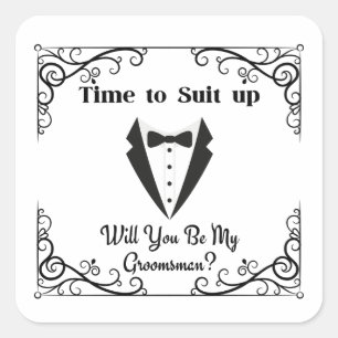 suit up groomsman proposal stylish modern chic square sticker