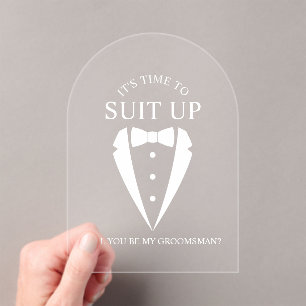 "SUIT UP"  Wedding Tuxedo Suit Groomsman Proposal Acrylic Invitations