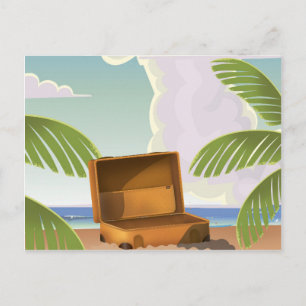 Suitcase open on a Beach Postcard