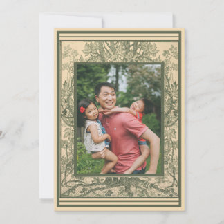 Suite de Paysages Ornate French Photo Green Border Holiday Card