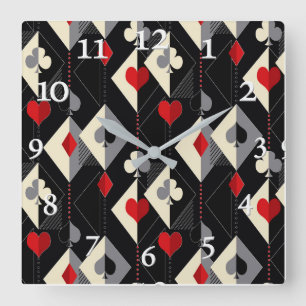 Suits of playing cards in poker. square wall clock