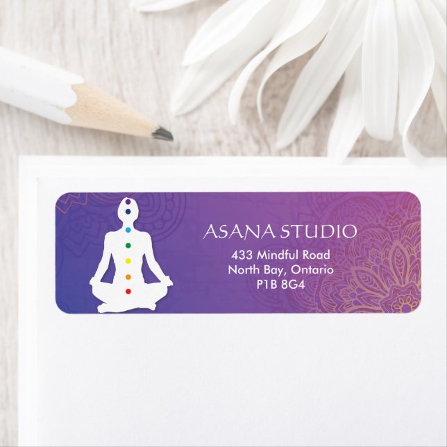 Sukhasna Pose Purple Mandala Chakra Return Address Label (Insitu)