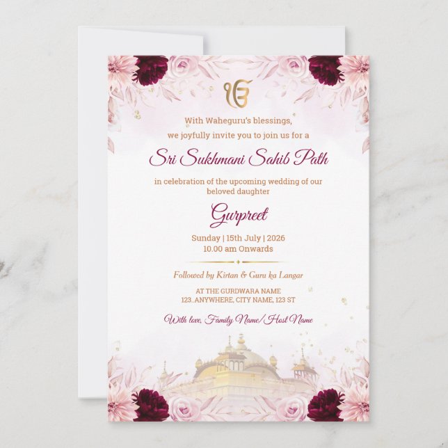 Sukhmani Sahib Path Invitation (Digital & Printed) (Front)