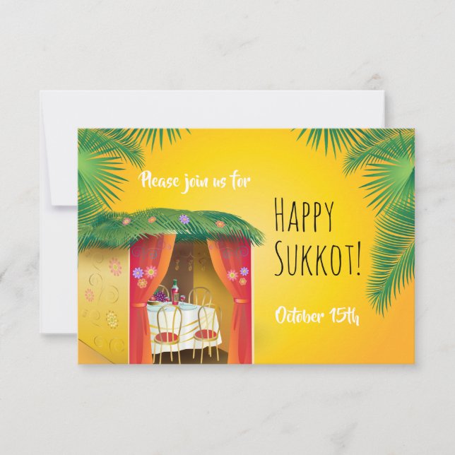 Sukkot Party Sukkah Lulav & Etrog Watercolor Invitation (Front)
