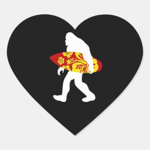 Sulfing Lover Ancient Ape Man With Surfboard Heart Sticker