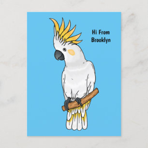 Sulfur-crested cockatoo bird cartoon illustration postcard