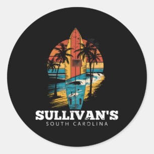 Sullivan's South Carolina Surfboard Surfing Retro Classic Round Sticker