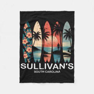 Sullivan's South Carolina Surfboard Surfing Retro Fleece Blanket